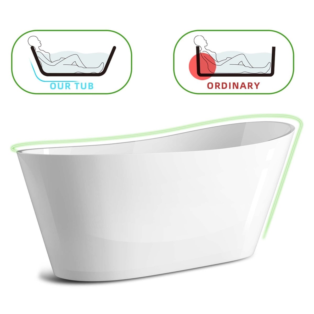 ExBrite Bathtub 67" Acrylic Free Standing Tub Classic Oval Shape Soaking Tub, Adjustable Freestanding Gloss White