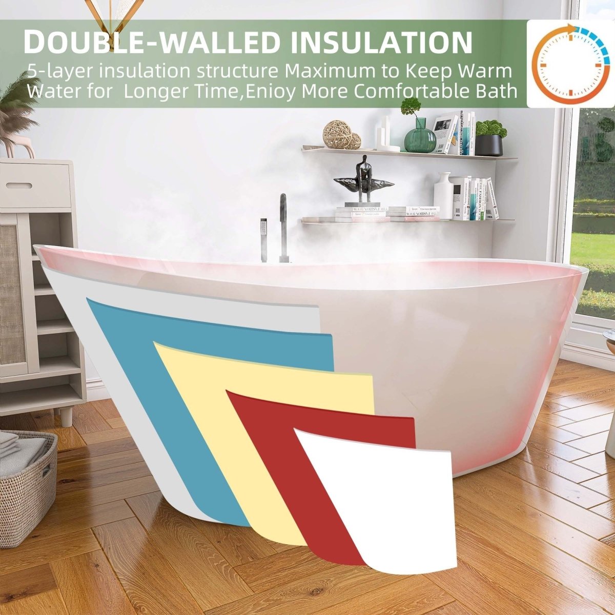 ExBrite Bathtub 67" Acrylic Free Standing Tub Classic Oval Shape Soaking Tub, Adjustable Freestanding Gloss White