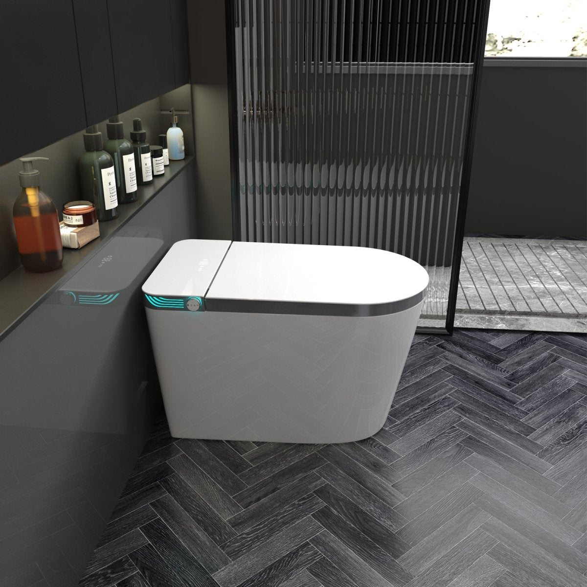 ExBrite Luxury Smart Toilet with Auto Open/Close Lid Auto Flush Warm Water and Heated Seat Modern Tankless Toilet with Remote Control