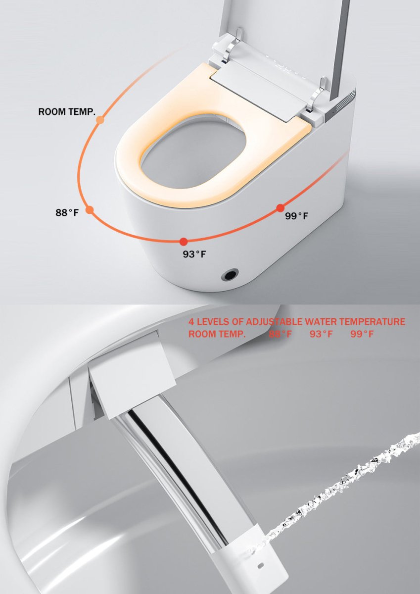 ExBrite Luxury Smart Toilet with Auto Open/Close Lid Auto Flush Warm Water and Heated Seat Modern Tankless Toilet with Remote Control