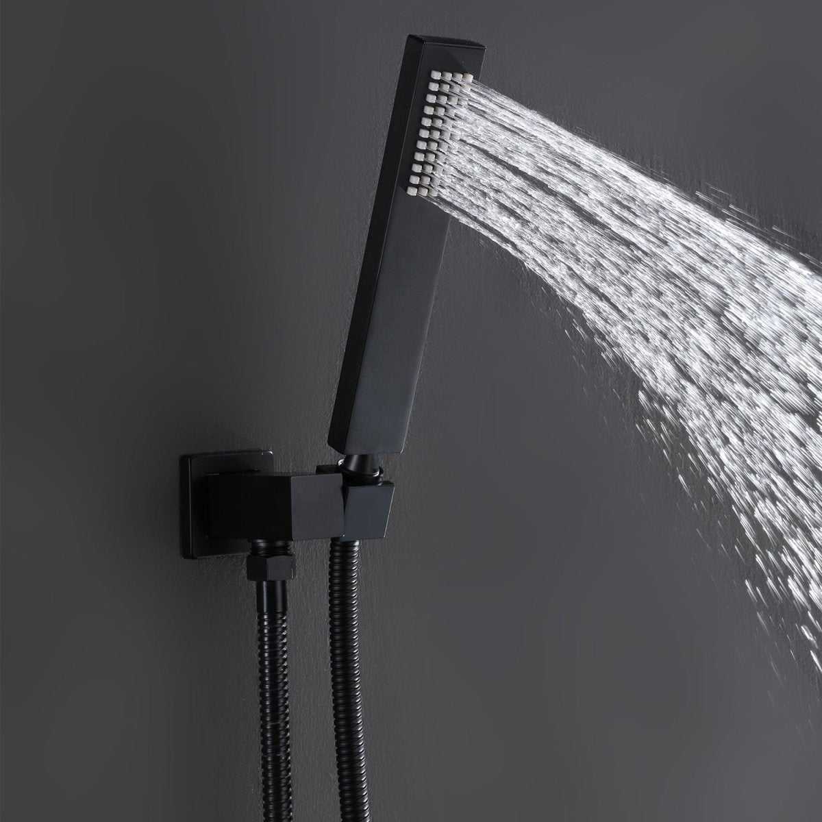 ExBrite Shower System Square Waterfall Rain Shower Set, Three-function Thermostatic Concealed Bathroom Shower Fixture, Matte Black Copper Materia - ExBriteUSA