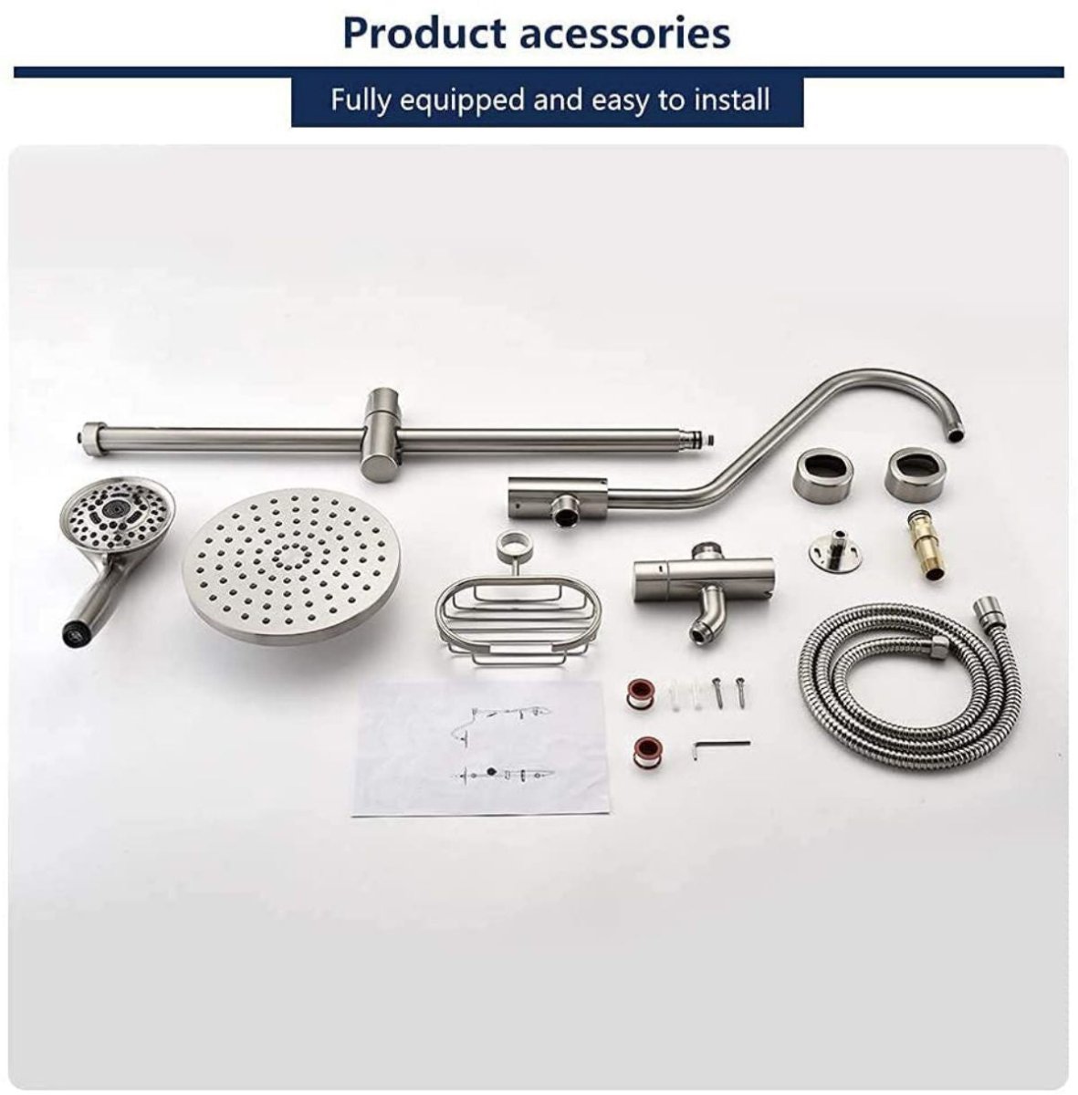 Exbrite Shower System with Rain Showerhead, Brushed Nickel Finish,5-Function Hand Shower, Adjustable Slide Bar and Soap Dish for Bathroom Shower Faucet Set