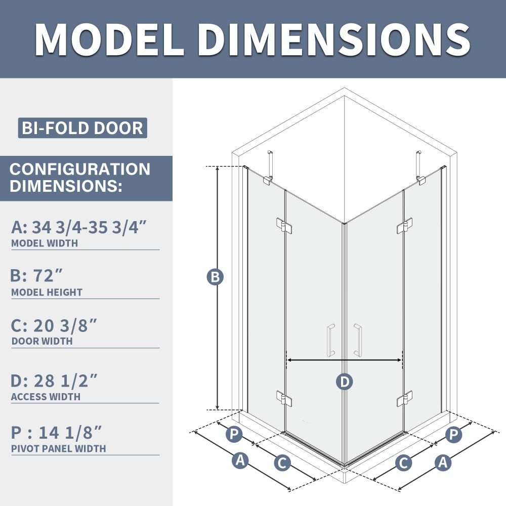 Haven Corner Shower Enclosure 36''D x 36''W x 72'' H Shower In Corner with 6mm Clear Glass Double Pivot Shower Door in Chrome Finish