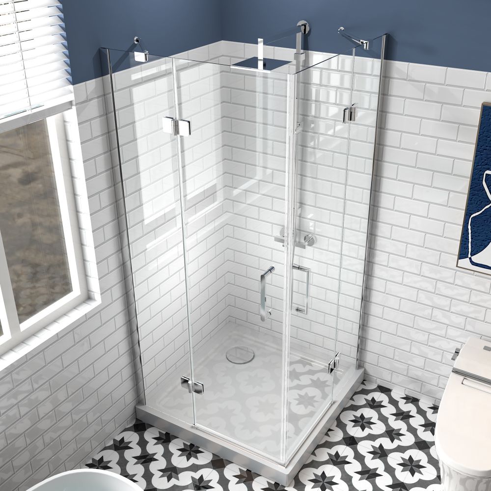 Haven Corner Shower Enclosure 36''D x 36''W x 72'' H Shower In Corner with 6mm Clear Glass Double Pivot Shower Door in Chrome Finish
