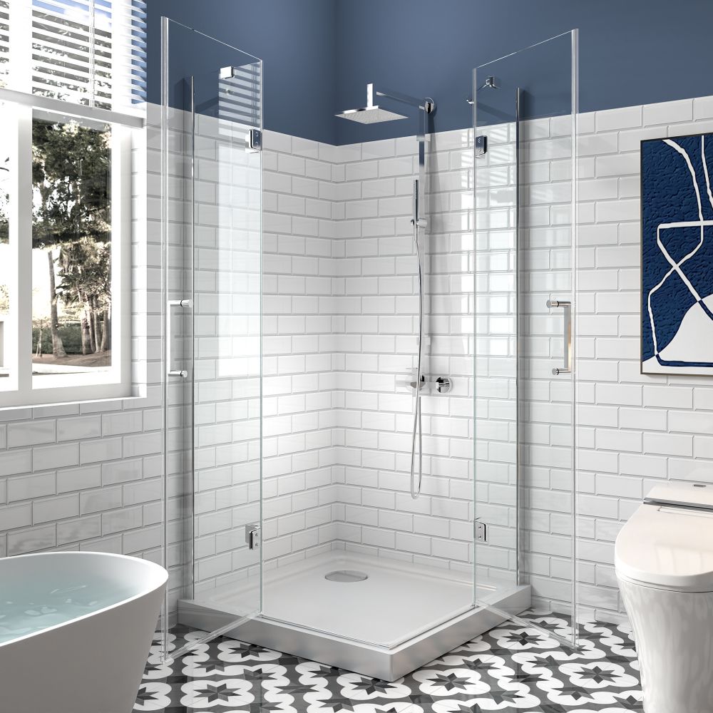Haven Corner Shower Enclosure 36''D x 36''W x 72'' H Shower In Corner with 6mm Clear Glass Double Pivot Shower Door in Chrome Finish