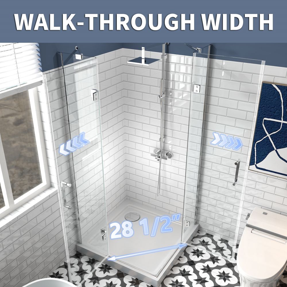 Haven Corner Shower Enclosure 36''D x 36''W x 72'' H Shower In Corner with 6mm Clear Glass Double Pivot Shower Door in Chrome Finish