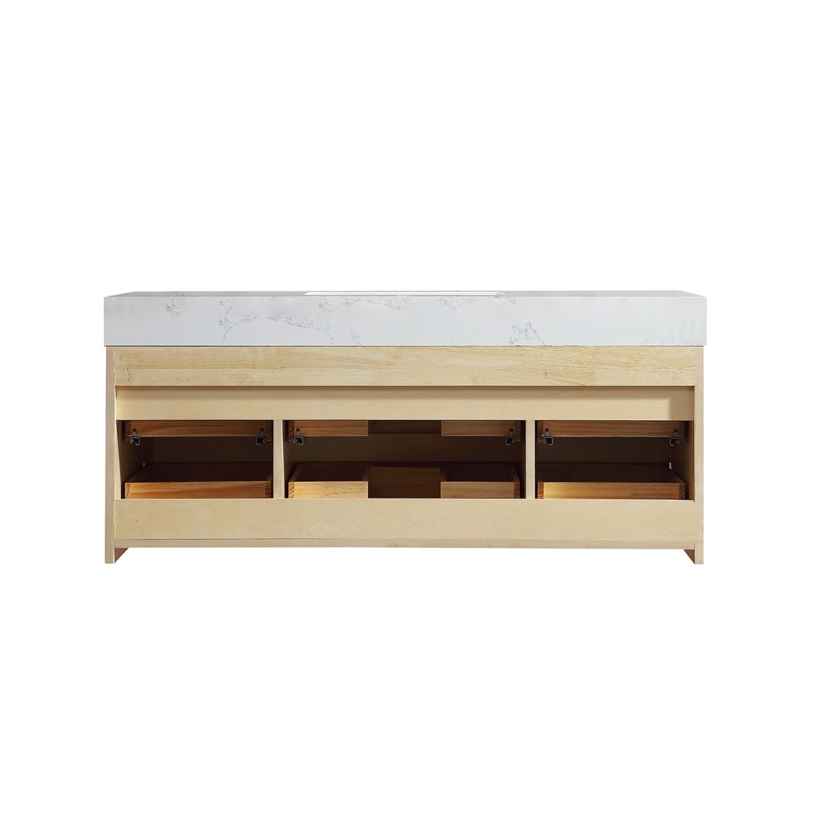 Sleek 48" Modern Floating Maple wood Bathroom Vanity Cabinet with with Lights and Stone Slab Countertop - ExBriteUSA