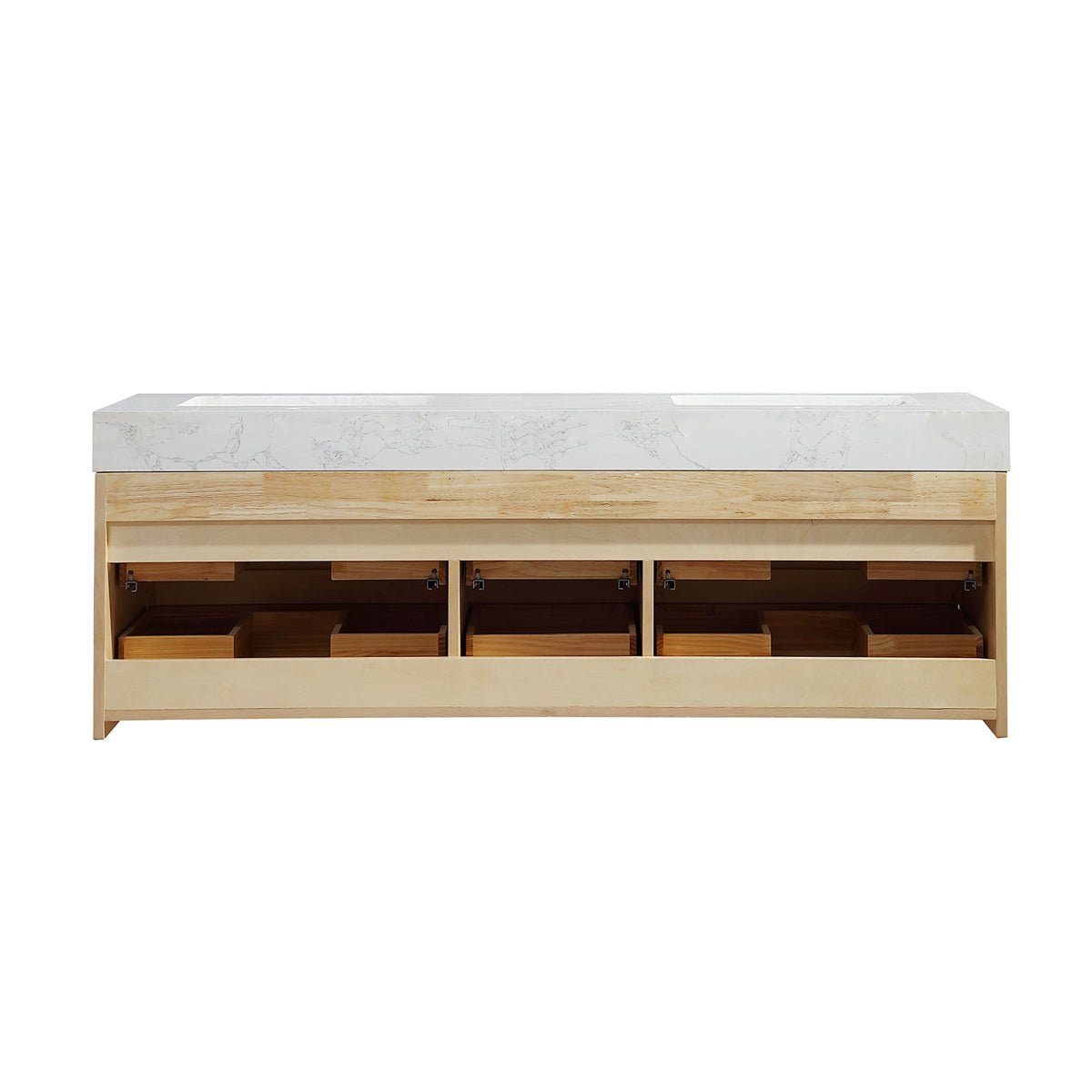 Sleek 60" Modern Floating Maple wood Bathroom Vanity Cabinet with with Lights and Stone Slab Countertop