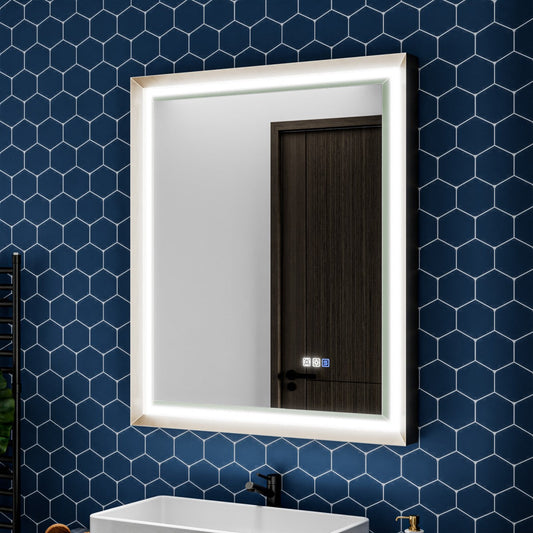 Verloar Brushed Nickel Lighted Mirrors: Floating Bevel Front-Lit Mirror for Daily Grooming