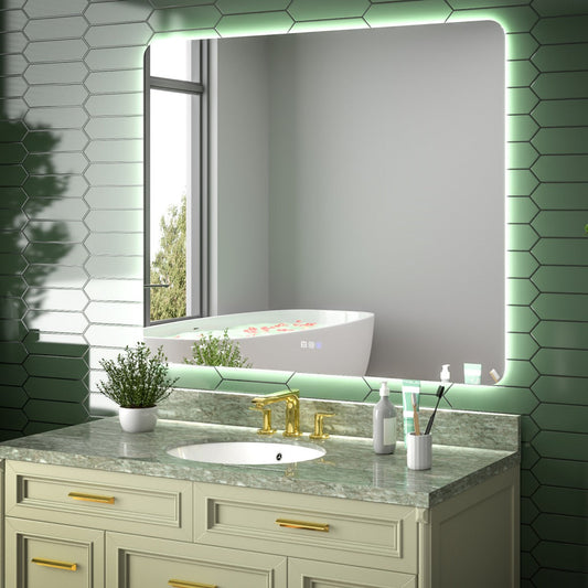 Brivaro 48" x 40" Backlit Bathroom Mirror with Nano-Tempered Glass, Anti-Fog, Dimmable, 3 Lighting Modes
