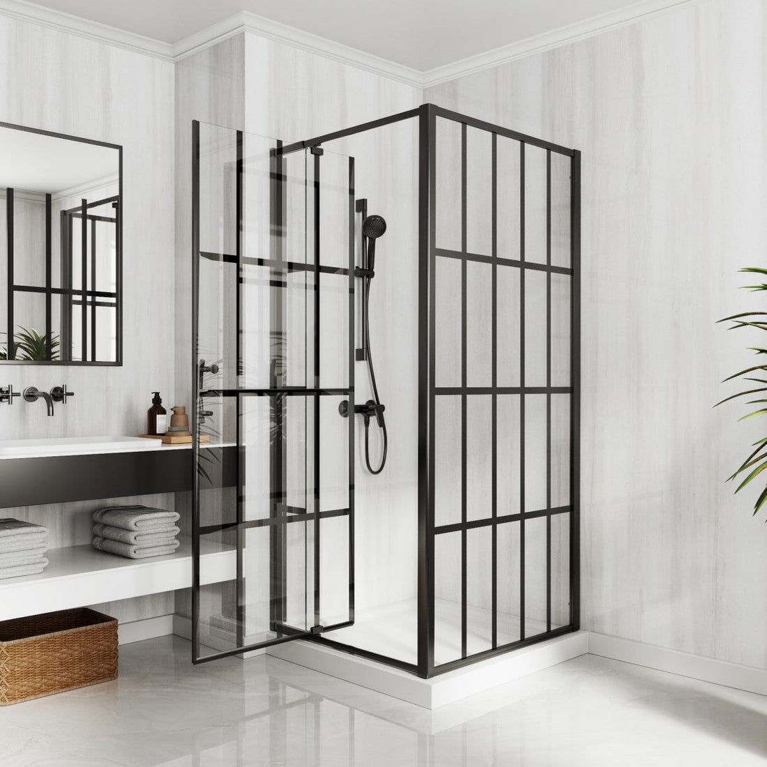 Haven-SP Series 36 Glass Shower Door: Corner Pivot Design for Small Bathrooms