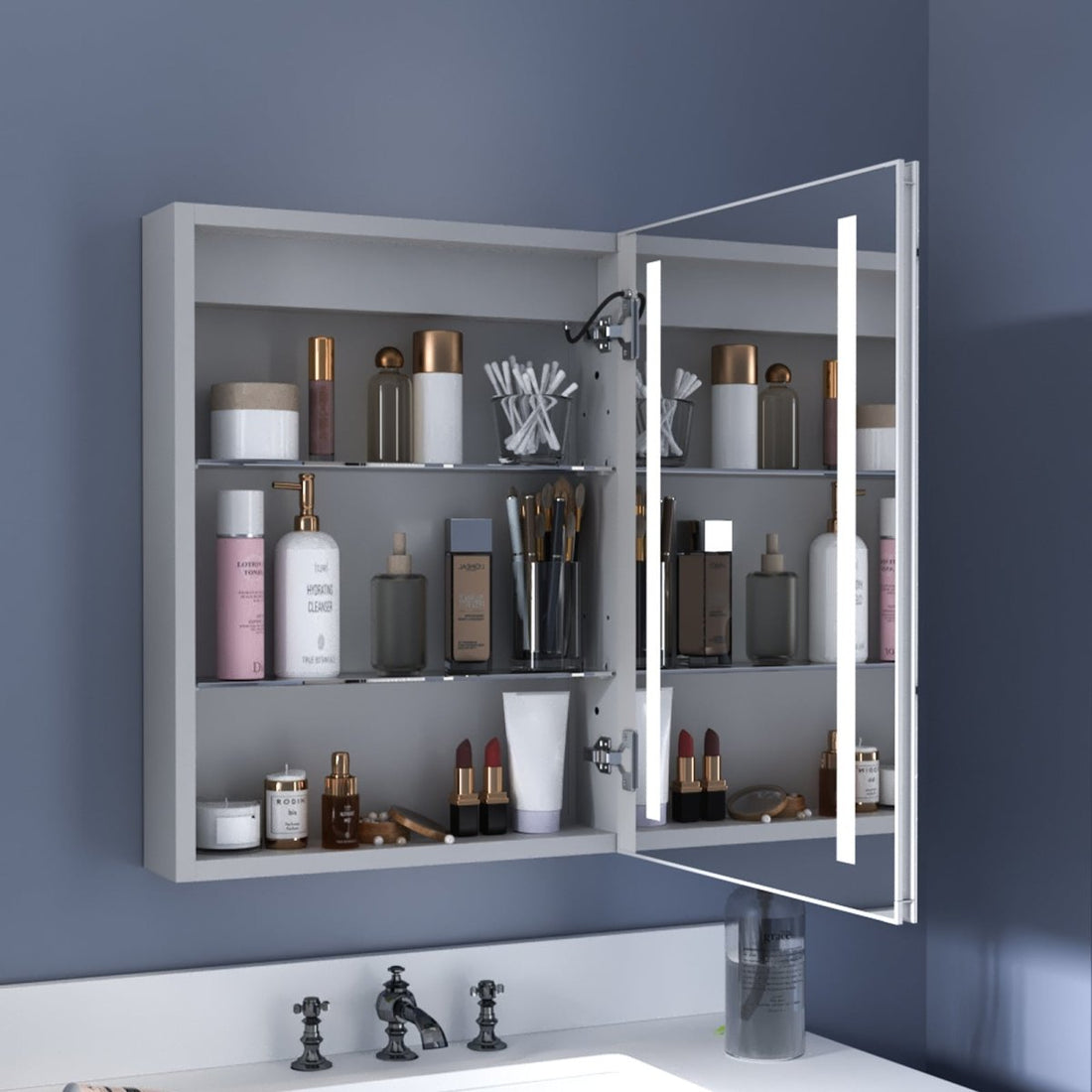 What is the Exbriteusa Square Built-in Light Strip Touch LED Bathroom Mirror Silver?