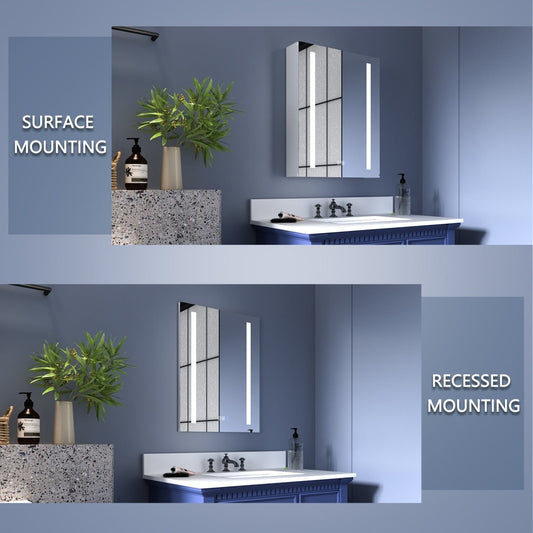 ExBriteUSA's Square Built-in Light Strip Touch LED Bathroom Mirror Silver