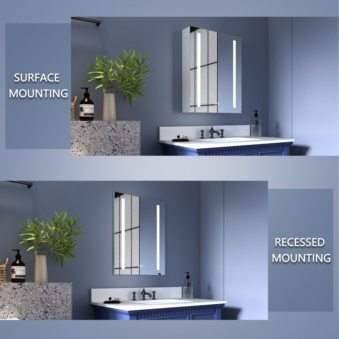 ExBriteUSA's Square Built-in Light Strip Touch LED Bathroom Mirror Silver - ExBriteUSA