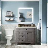 Square Built-in Light Strip Touch LED Bathroom Mirror Silver - ExBriteUSA