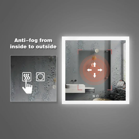 Modern Design of Square Built-in Light Strip Touch LED Bathroom Mirror Silver by Exbriteusa - ExBriteUSA