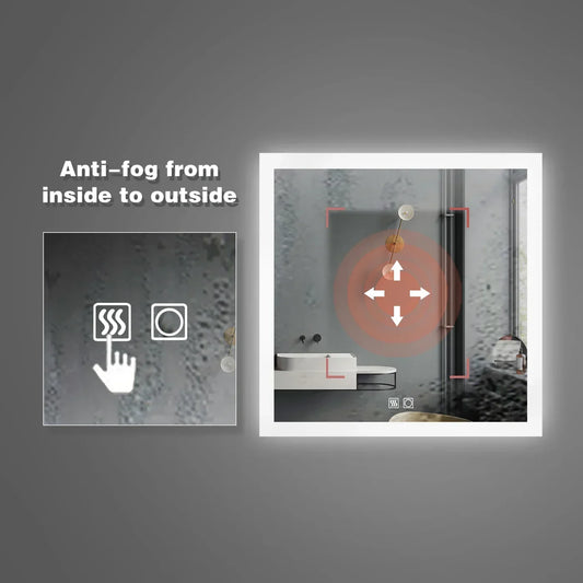 Modern Design of Square Built-in Light Strip Touch LED Bathroom Mirror Silver by Exbriteusa - ExBriteUSA