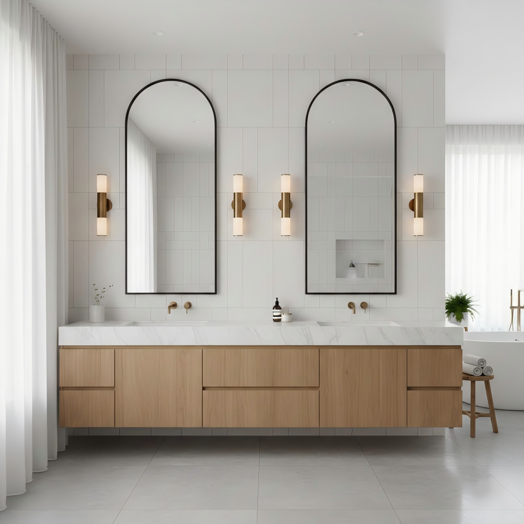 Double Vanity Layouts: 2 Separated Vanities and Mirrors for Luxury Bathrooms