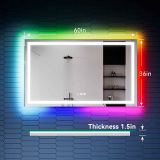 60"x 36" RGB Smart LED Bathroom Mirror–Color Changing Backlit Mirror with Anti-Fog & Dimmable Touch Control|Exbrite DYLUX