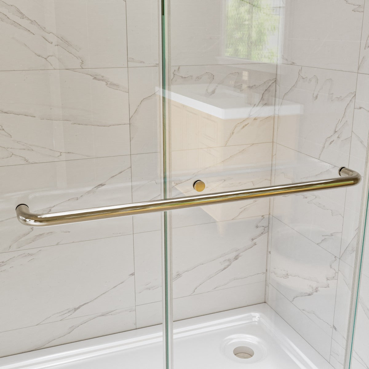 Glide 44-48" Wide x 70" Sliding Glass Shower Doors Frame in Nickel,Clear Tempered Glass