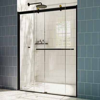 ExRoll 56"-60" Width x 74" Height Shower Sliding Glass,Clear Tempered Glass,Matte Black,Smooth Door Closing,Explosion-proof,Easy-to-clean coating