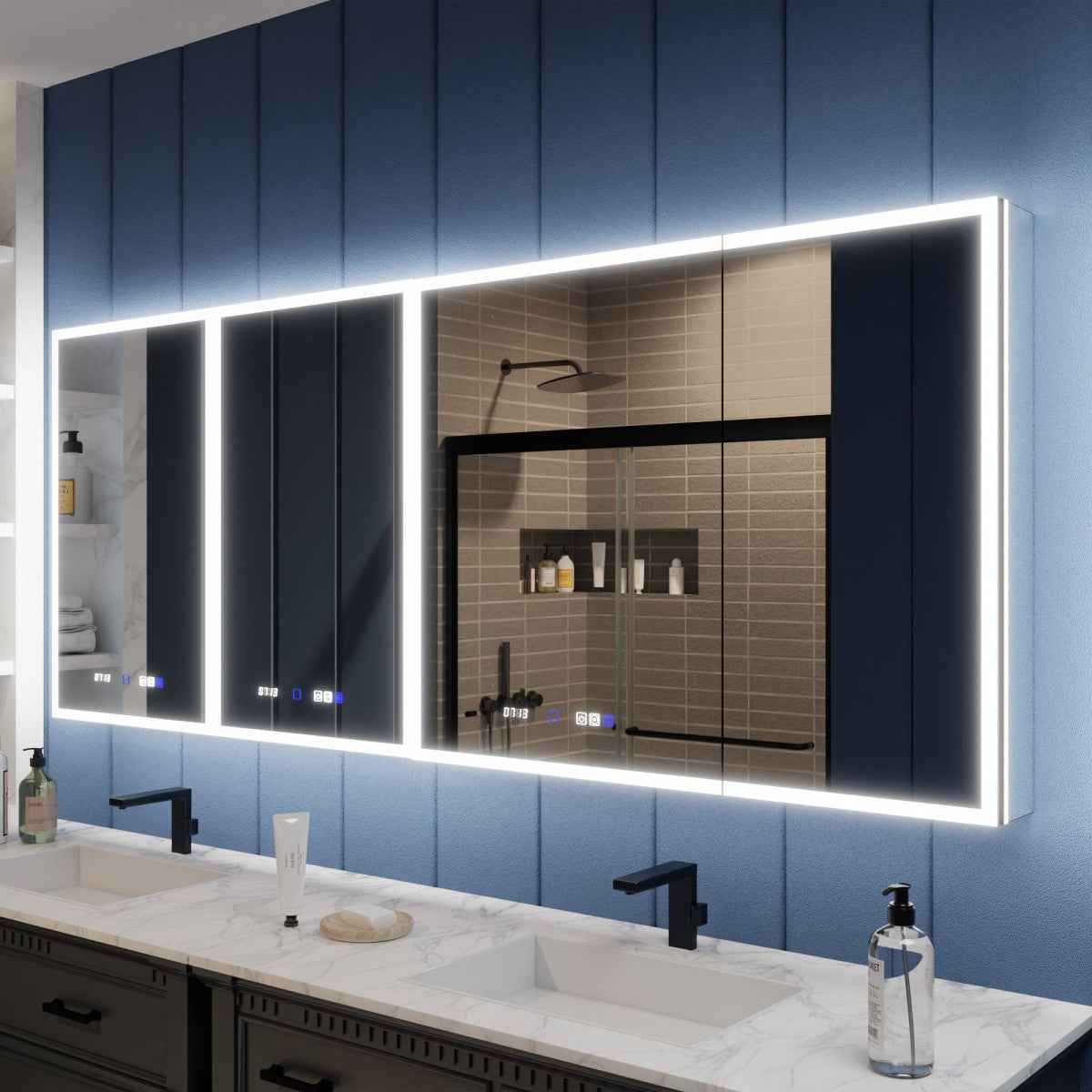 Illusion 80" x 32" Medicine Cabinet With LED Mirror with Magnifiers Front and Back Light