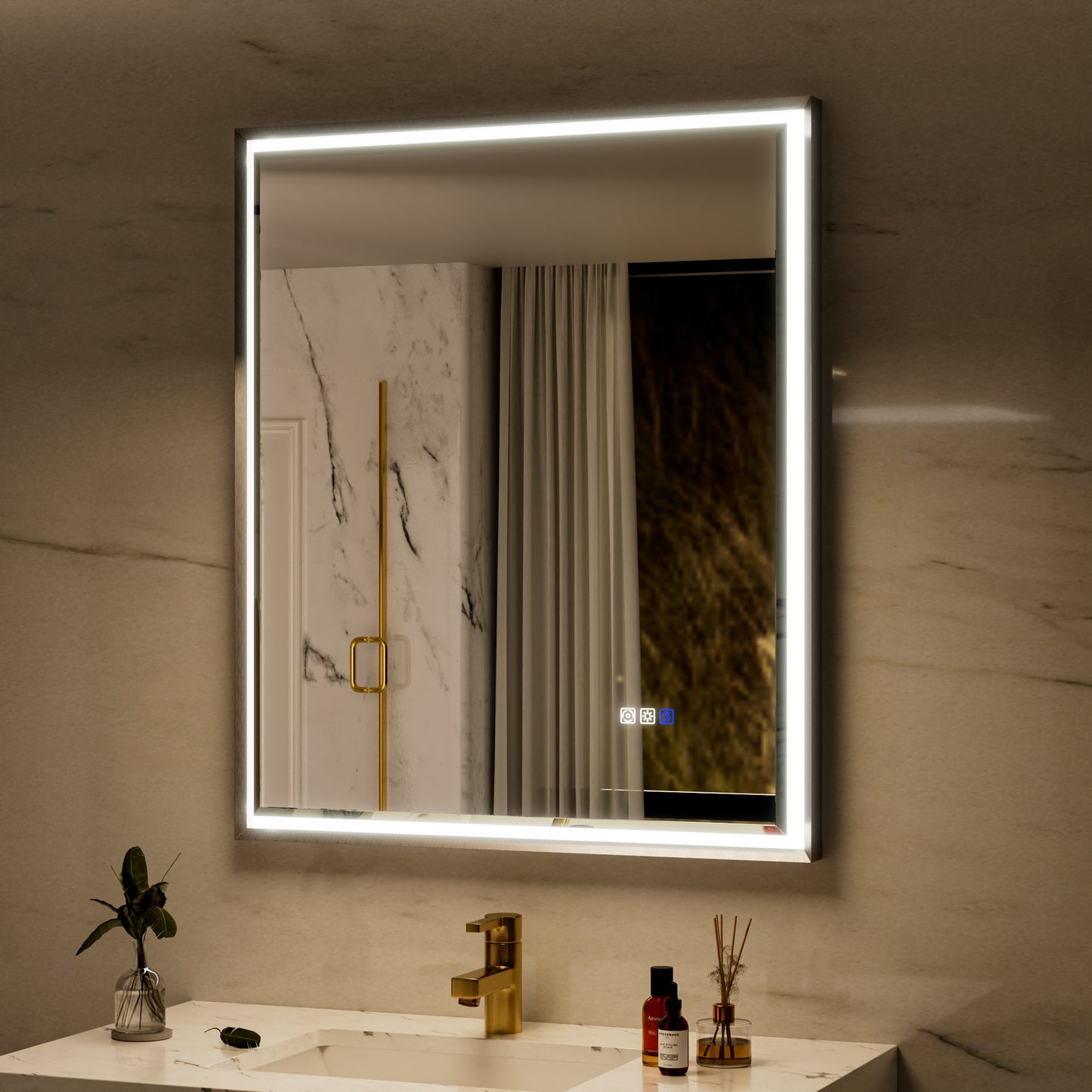 30"W x 36"H Lighted Mirrors | Verloar Brushed Nickel Front-Lit Mirror