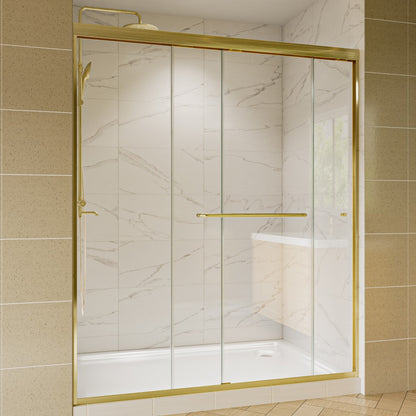 Glide 44-48" Wide x 70" Sliding Glass Shower Doors Frame in Brushed Gold,Clear Tempered Glass