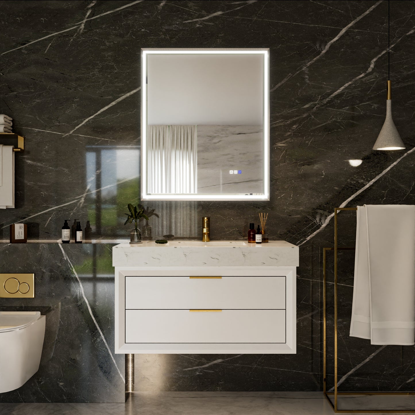 30"W x 36"H Lighted Mirrors | Verloar Brushed Nickel Front-Lit Mirror