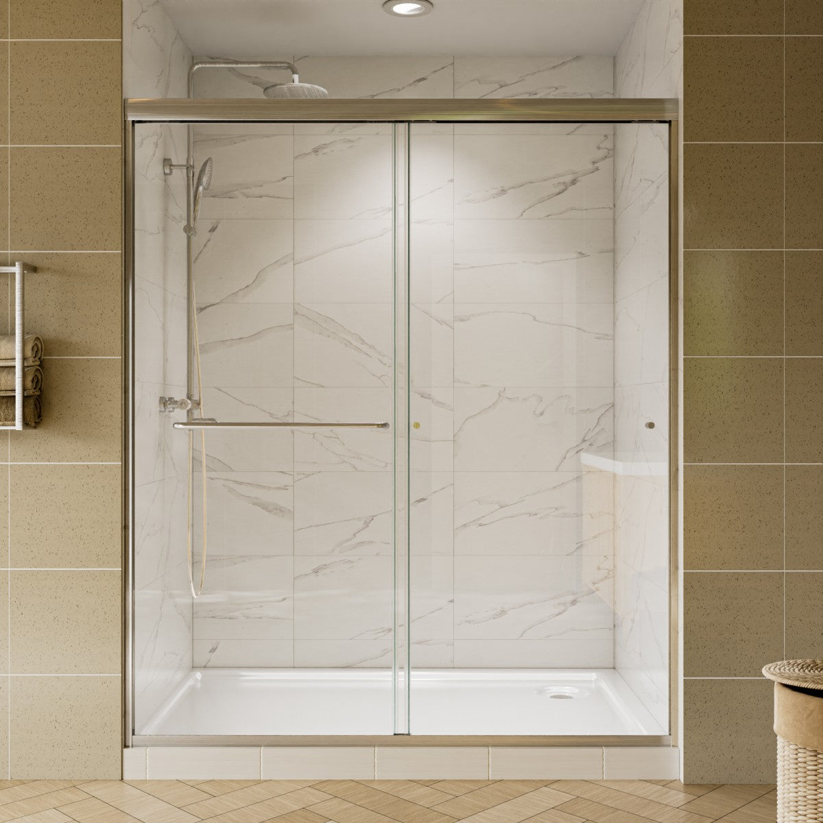 Glide 50-54 in. W x 70 in. H Sliding Glass Shower Doors Frame in Nickel,Clear Tempered Glass