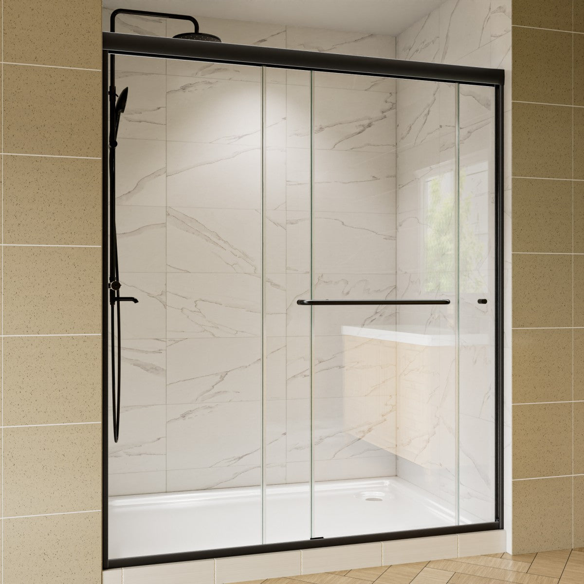 Glide 50-54 in. W x 70 in. H Sliding Glass Shower Doors Frame in Black,Clear Tempered Glass