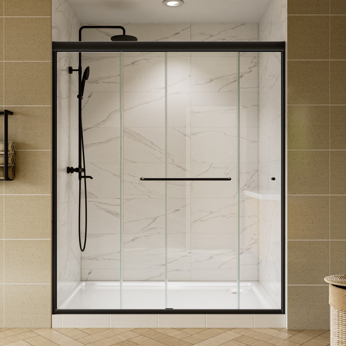 Glide 44-48" x 72" Framed Shower Door in Matte Black,Water Repellent Glass Shower Door,Easy Glide Rollers Sliding Shower Door