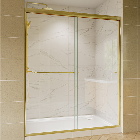Glide Framed Shower Door 56-60 in. W x 70 in. H Bypass Sliding Shower Enclosure,Brushed Gold,Double Sliding Glass Bathroom Doors