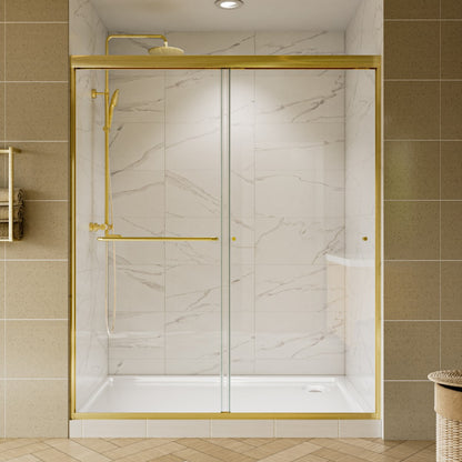 Glide 44-48" Wide x 70" Sliding Glass Shower Doors Frame in Brushed Gold,Clear Tempered Glass
