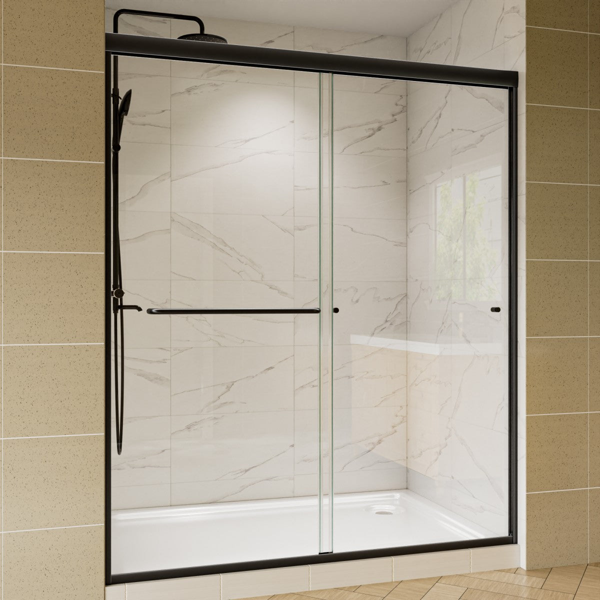 Glide 44-48" Wide x 70" High Sliding Glass Shower Doors Frame in Black,Clear Tempered Glass
