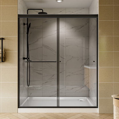 Glide-GR Framed Shower Door 44-48 in. W x 70 in. H Bypass Sliding Shower Enclosure,Matte Black,Double Sliding Smoke Gray Glass
