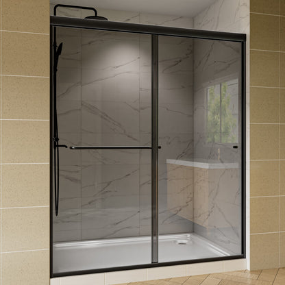Glide-GR Framed Shower Door 56-60 in. W x 70 in. H Bypass Sliding Shower Enclosure,Matte Black,Double Sliding Smoke Gray Glass