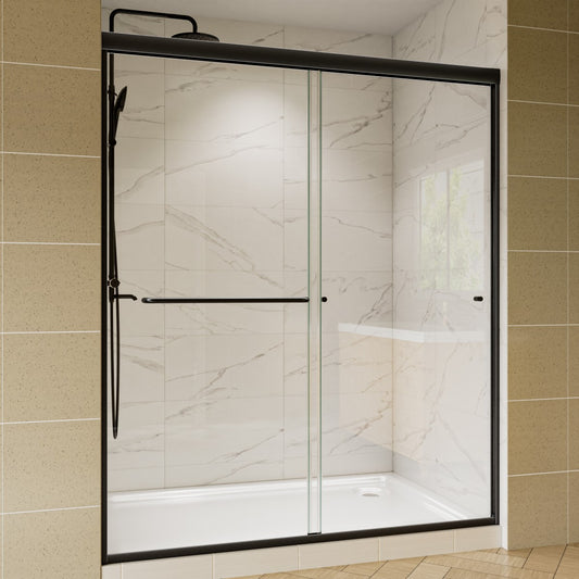 Glide 50-54 in. W x 70 in. H Sliding Glass Shower Doors Frame in Black,Clear Tempered Glass