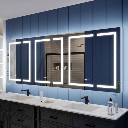 Illusion-B 96" x 36" Recessed LED Medicine Cabinet with Magnifiers Front and Back Light