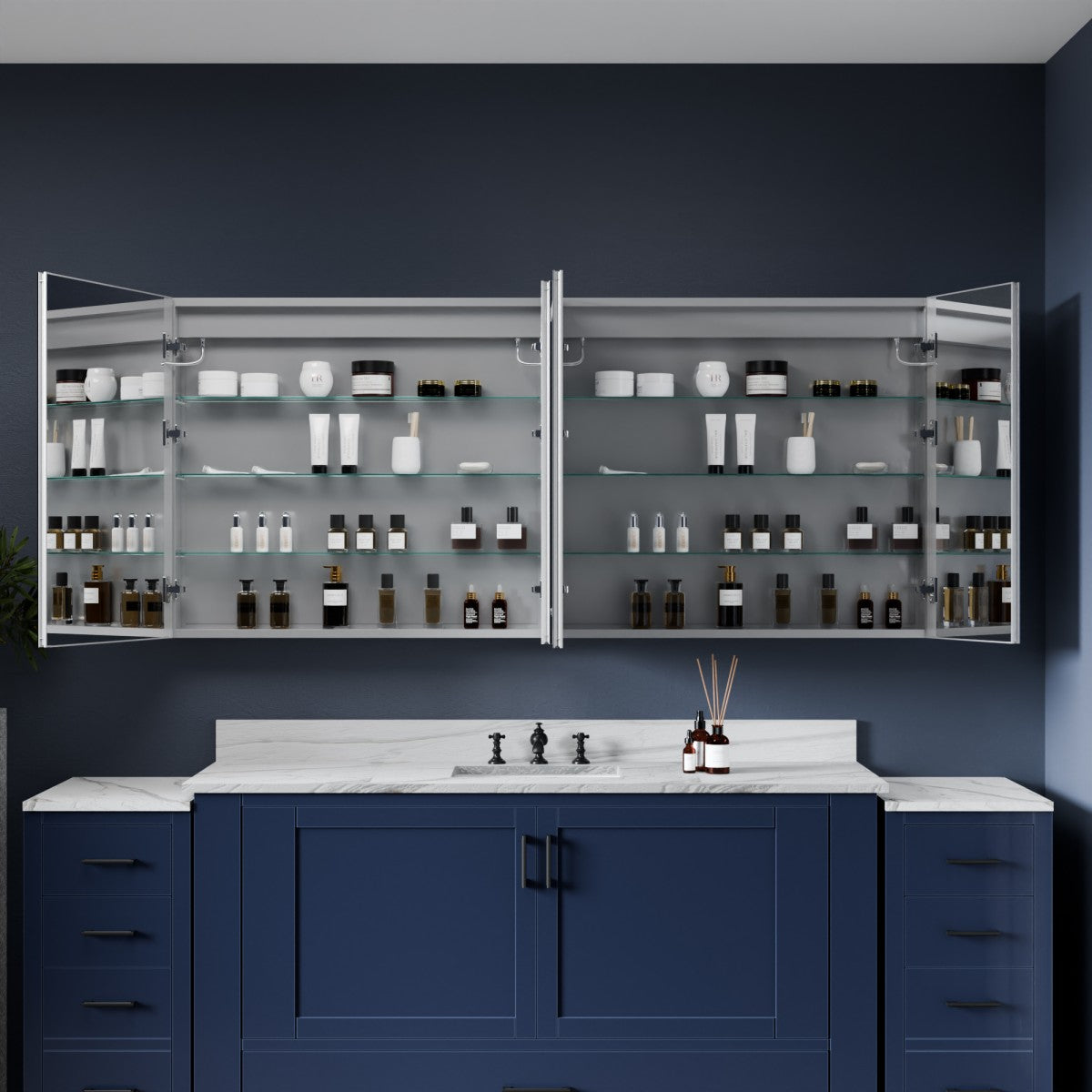 Boost-M2 Large Medicine Cabinet 72" W x 32" H Bathroom Narrow Light with Vanity Mirror Recessed or Surface