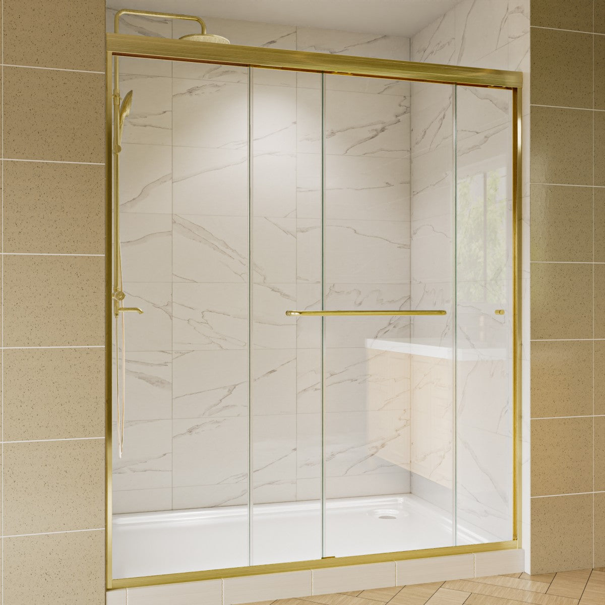 Glide Framed Shower Door 56-60 in. W x 70 in. H Bypass Sliding Shower Enclosure,Brushed Gold,Double Sliding Glass Bathroom Doors