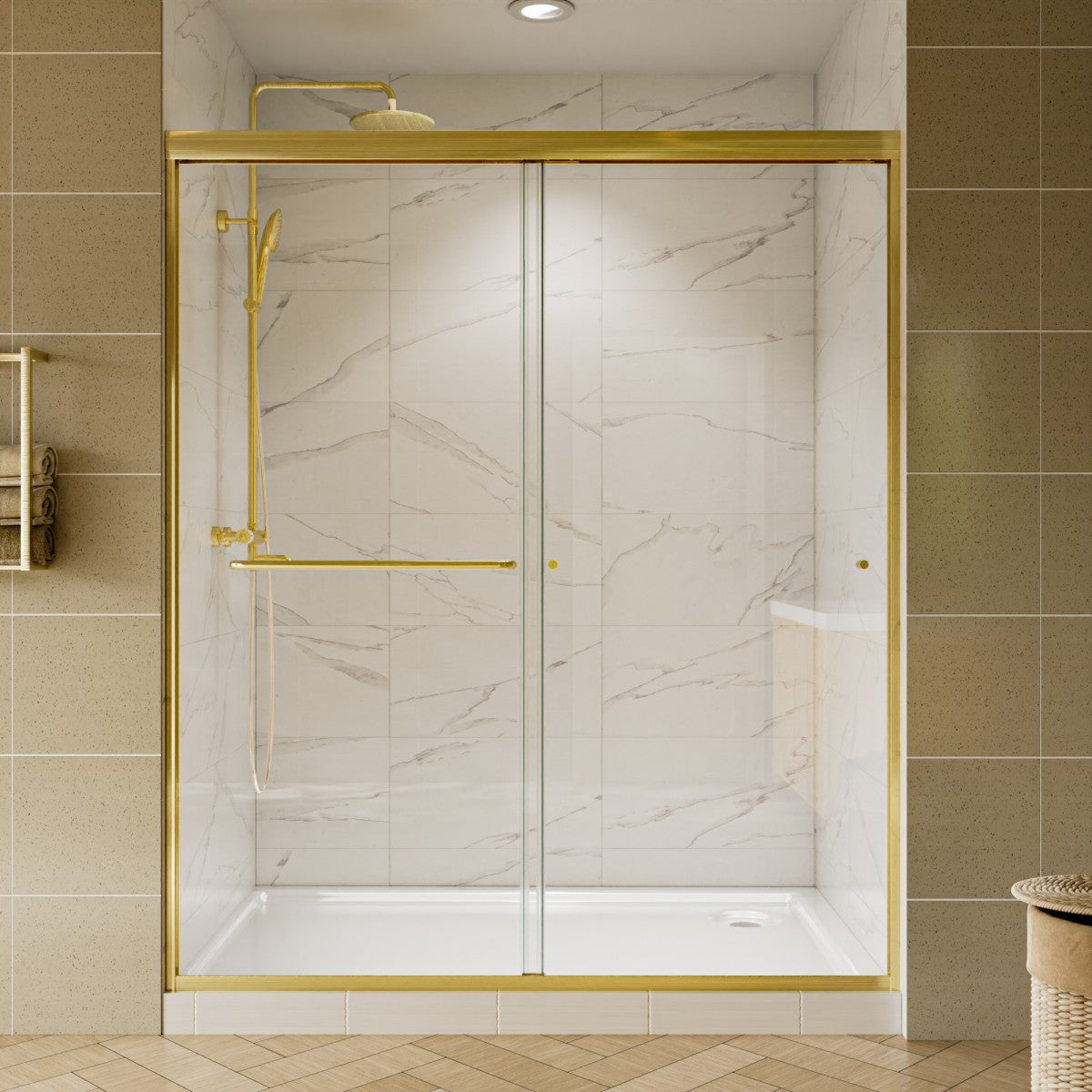 Glide Framed Shower Door 56-60 in. W x 70 in. H Bypass Sliding Shower Enclosure,Brushed Gold,Double Sliding Glass Bathroom Doors