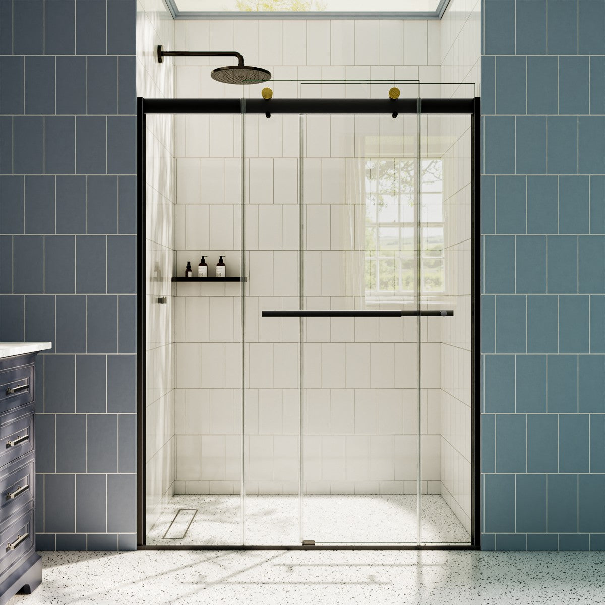 ExRoll 56"-60" Width x 74" Height Shower Sliding Glass,Clear Tempered Glass,Matte Black,Smooth Door Closing,Explosion-proof,Easy-to-clean coating