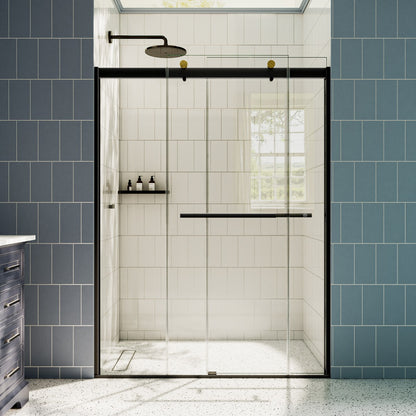 ExRoll 56"-60" Width x 74" Height Shower Sliding Glass,Clear Tempered Glass,Matte Black,Smooth Door Closing,Explosion-proof,Easy-to-clean coating