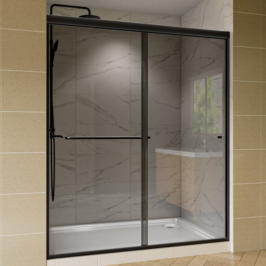 Glide-GR Framed Shower Door 44-48 in. W x 70 in. H Bypass Sliding Shower Enclosure,Matte Black,Double Sliding Smoke Gray Glass