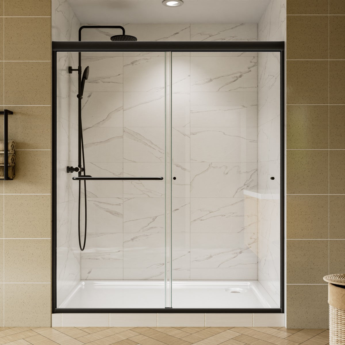 Glide Framed Bypass Sliding Shower Door 56-60 in. W x 72 in. H Matte Black Double Sliding Glass Bathroom Doors