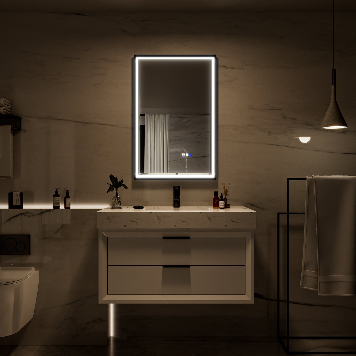 Verloar 22" W x 34" H Dimmable Lighted Bath Mirror with Light, Anti Fog and Matte Black Frame