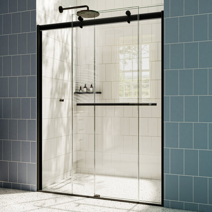 ExRoll 56"-60" Width x 74" Height Shower Sliding Glass,Clear Tempered Glass,Matte Black,Explosion-proof,Easy-to-clean coating,Smooth Door Closing