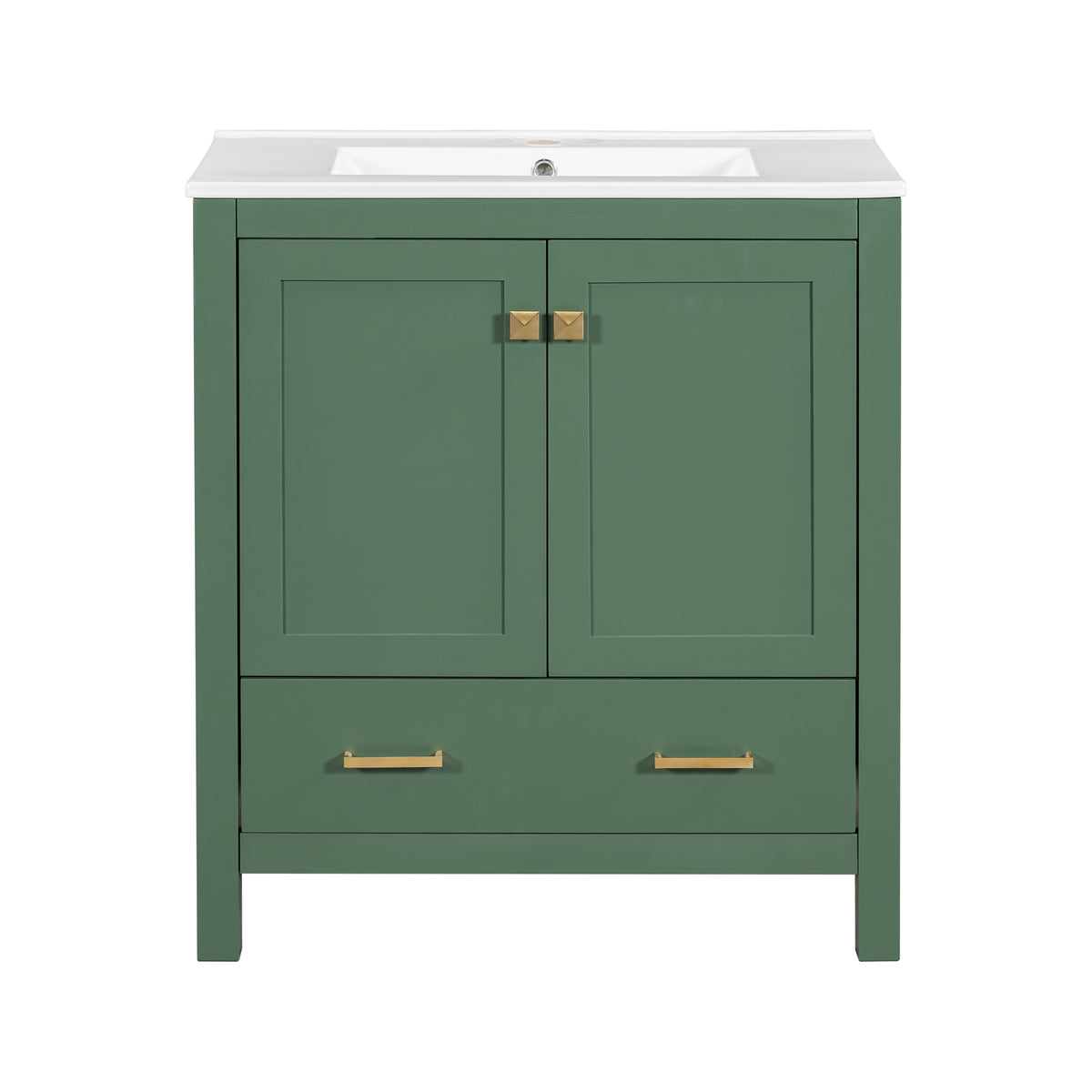 Exbrite 30-Inch Green Bathroom Vanity with Ceramic Sink and Soft-Close Storage