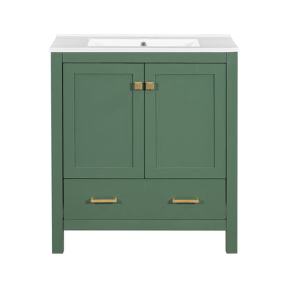 Exbrite 30-Inch Green Bathroom Vanity with Ceramic Sink and Soft-Close Storage